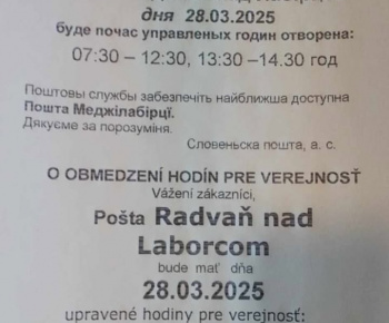 Aktuality / skrátená otváracia doba pošty 28.3.2025 - foto