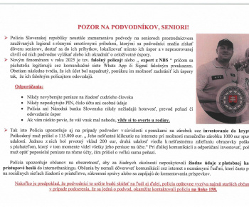 Aktuality / SENIORI, POZOR NA PODVODNíKOV - foto
