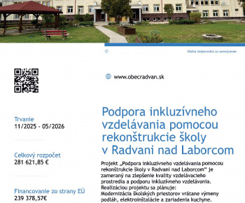 Projekty EÚ /  ’’Podpora inkluzívneho vzdelávania pomocou rekonštrukcie školy v Radvani nad Laborcom’’ - foto
