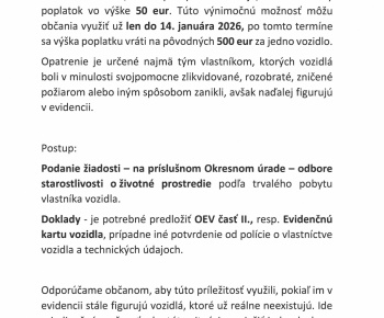 Aktuality / oznam pre občanov - vyradenie motorového vozidla, ktoré už fyzicky neexistuje - foto
