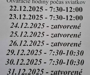 Aktuality / upravené otváracie hodiny lekárne počas sviatkov - foto