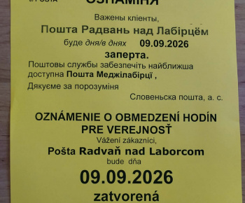 Aktuality / zatvorená pošta 9.9.2026 - foto