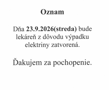 Aktuality / ZATVORENá LEKáREň 23.9.2026 a obmedzená prevádzka  - foto