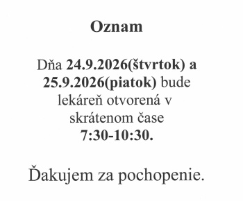 Aktuality / ZATVORENá LEKáREň 23.9.2026 a obmedzená prevádzka  - foto
