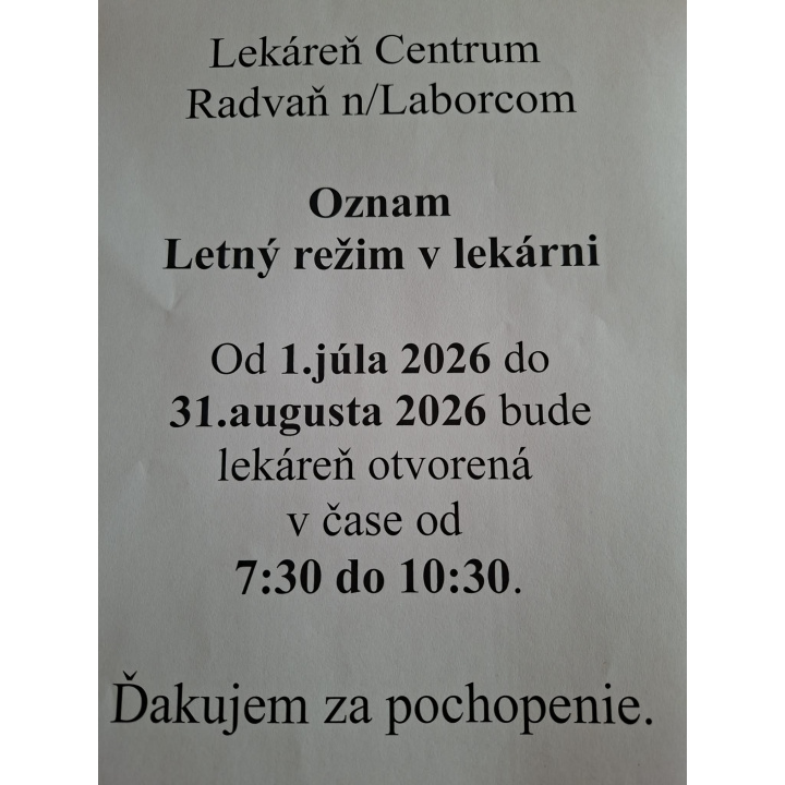 Letný režim v lekárni počas prázdnin 