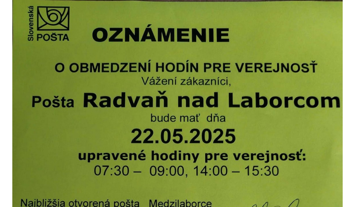 obmedzená prevádzka pošty v našej obci