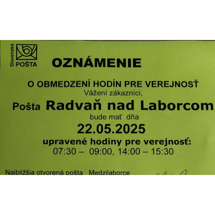 obmedzená prevádzka pošty v našej obci