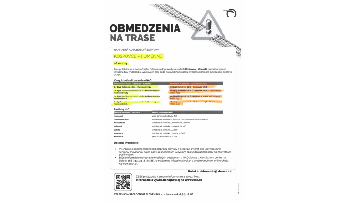 obmedzenia na trati - výluky