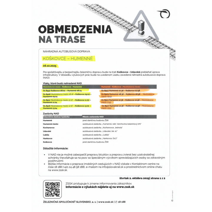 obmedzenia na trati - výluky