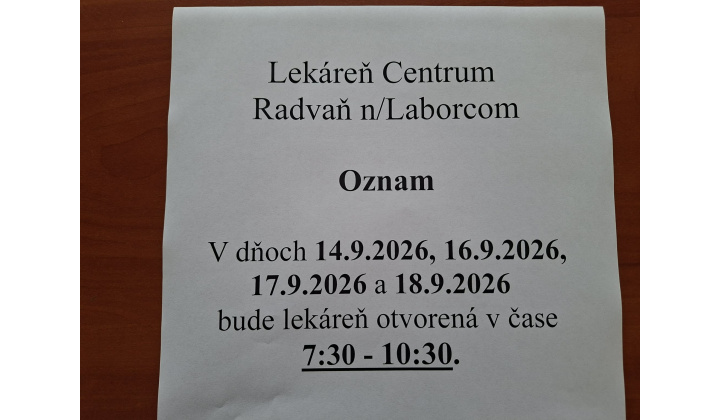 skrátená otváracia doba lekárne 