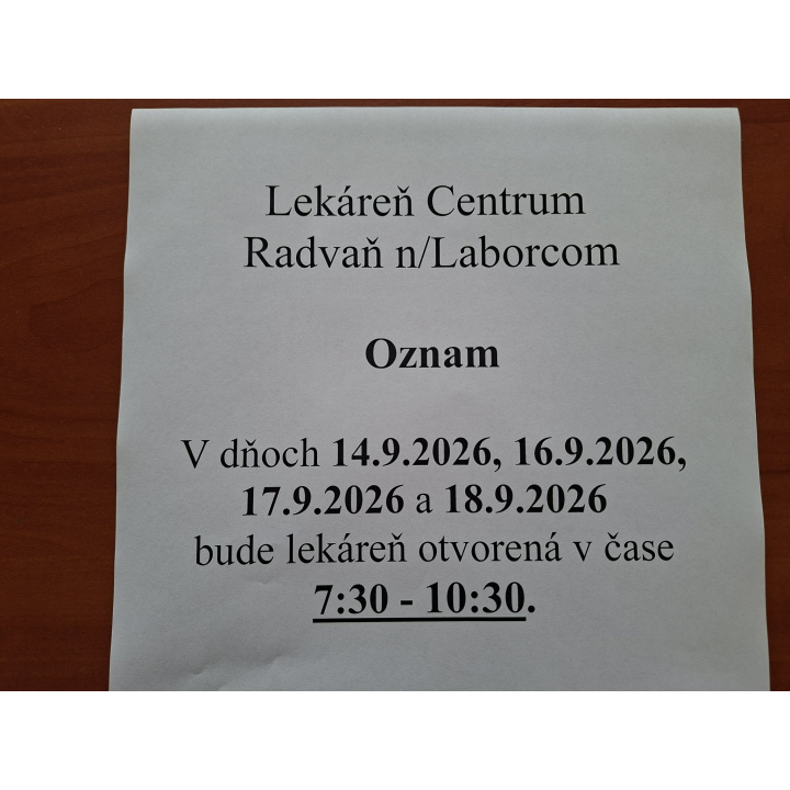 skrátená otváracia doba lekárne 