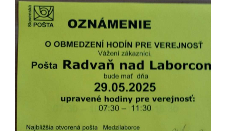 upravená prevádzková doba na pošte v našej obci