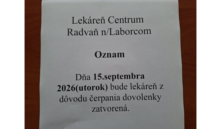 zatvorená lekáreň 15.9.2026