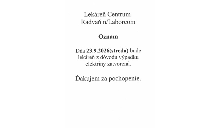 ZATVORENá LEKáREň 23.9.2026 a obmedzená prevádzka 