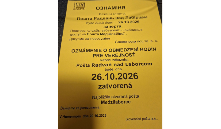 zatvorená pošta 26.10.2026