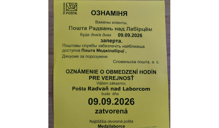 zatvorená pošta 9.9.2026