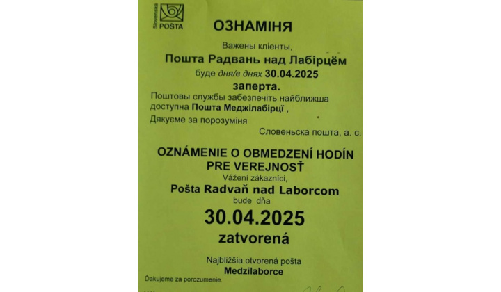 zatvorená pošta v našej obci 
