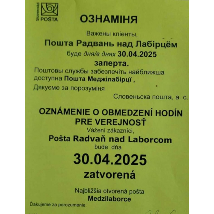 zatvorená pošta v našej obci 