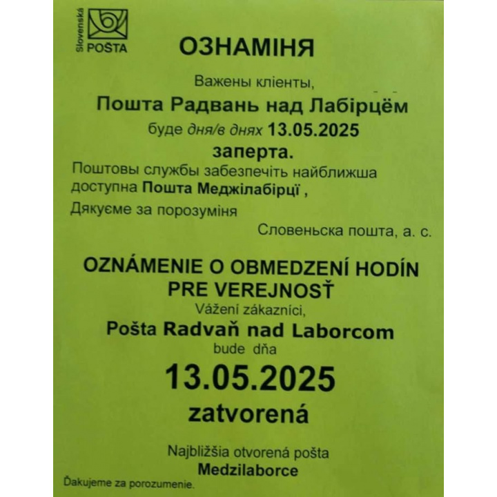 zatvorená pošta v našej obci 