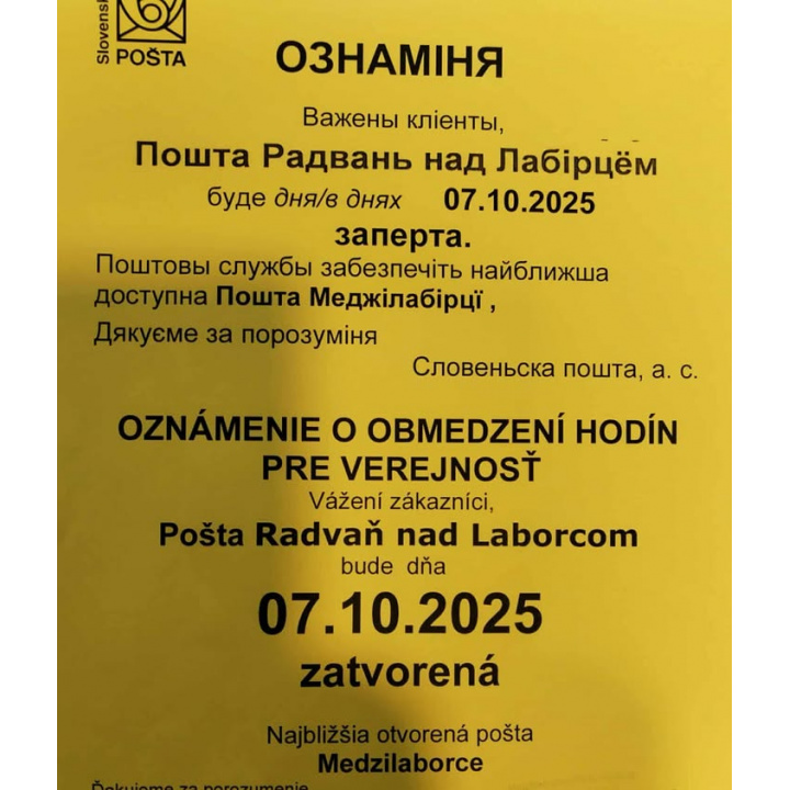 zatvorená pošta v našej obci