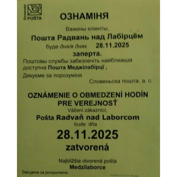 zatvorená pošta v našej obci